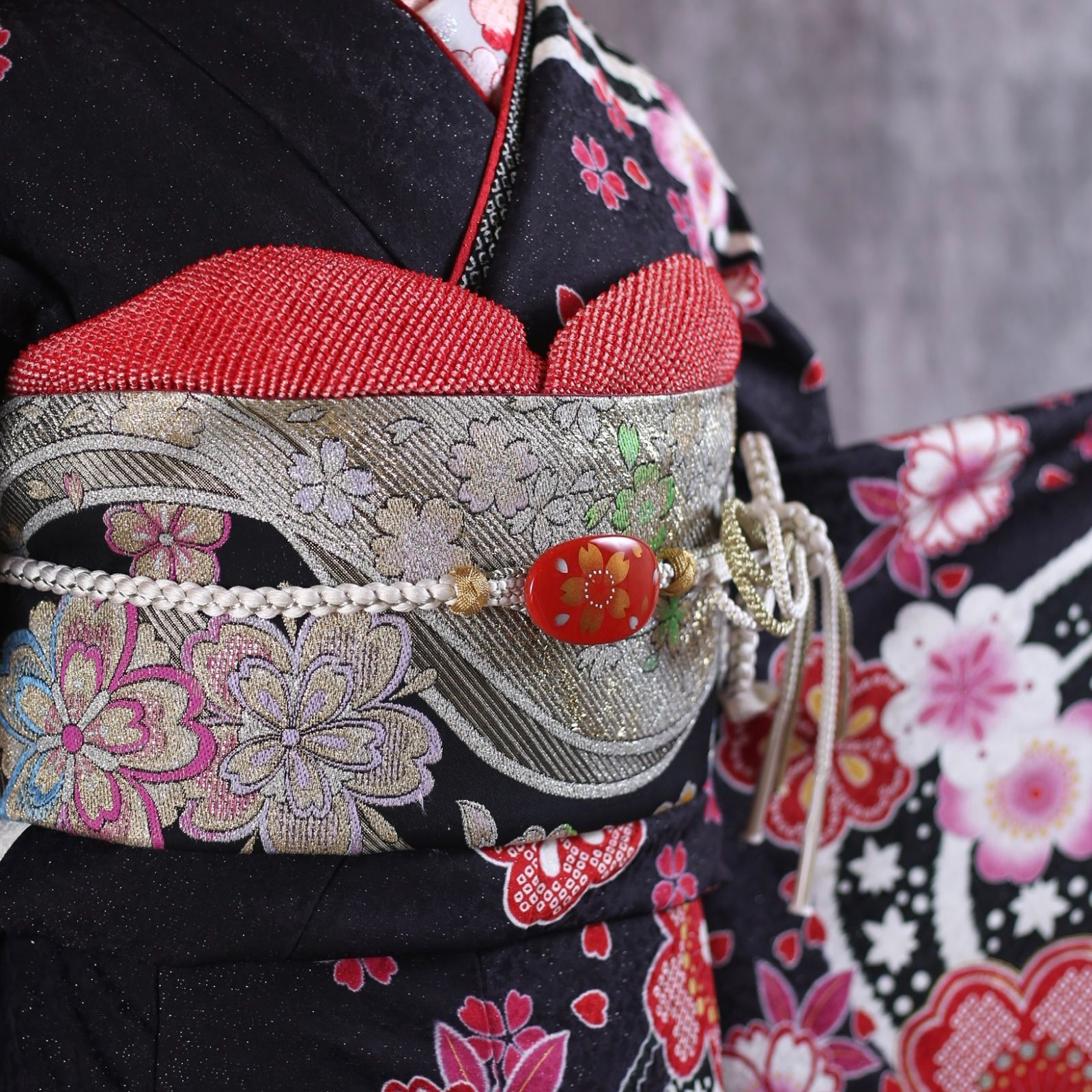 振袖フルセット 振袖セット 振袖 Mサイズ 黒紺×レトロ 美品 成人式