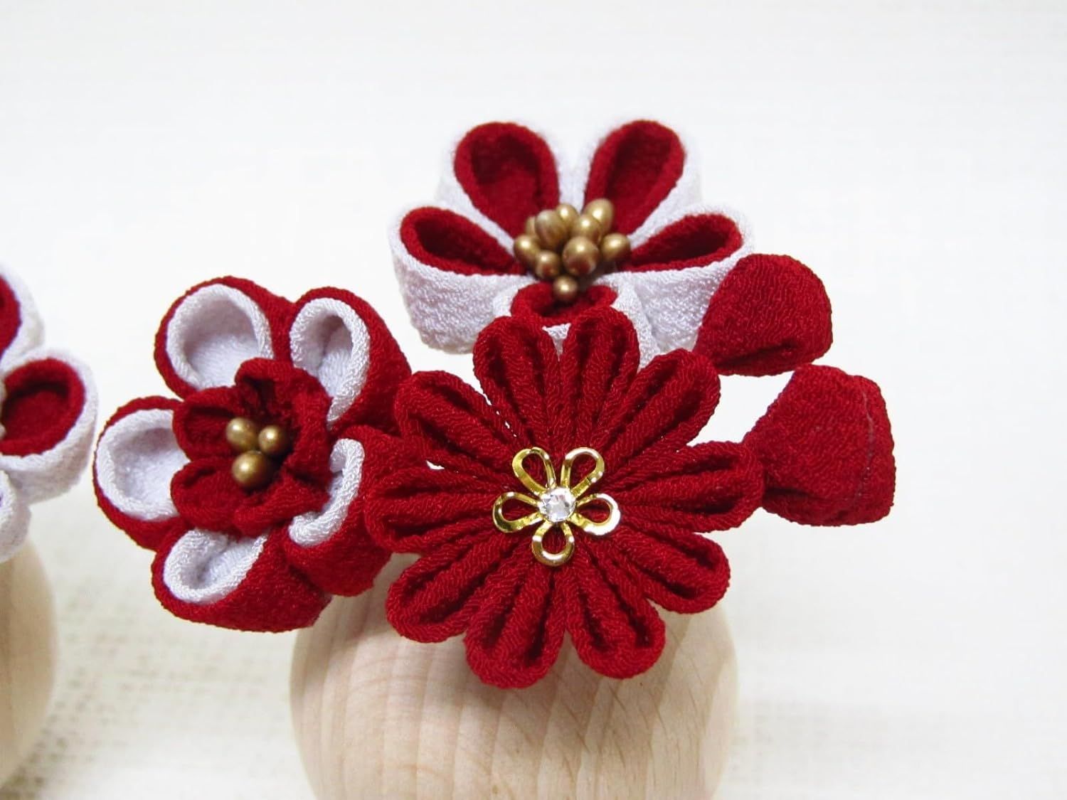 雛人形 桜橘 紅白梅 花飾り 雛人形用 ひな人形 飾台幅50～75ｃｍ用 つまみ細工 丸