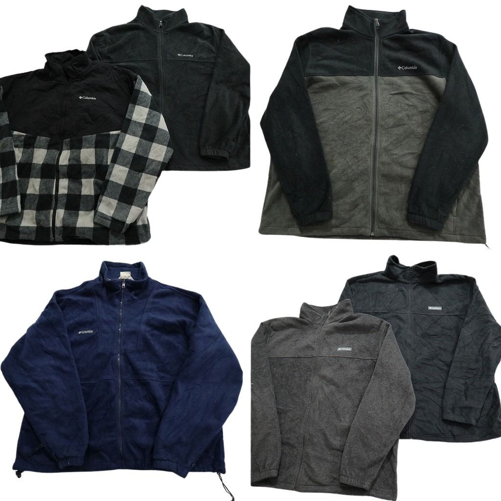 古着卸 まとめ売り コロンビア フリース 6枚セット (メンズ 3XL /4XL ) 切替 チェック柄 フルジップ  スタンドカラー 中古 古着 MY4555