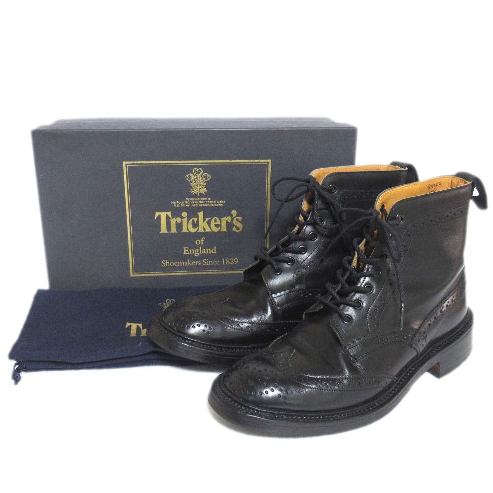 Tricker s トリッカーズ レザー ウィングチップ レースアップ カントリーブーツ 5180 サイズ5.5 約24.5cm ブラック レディース 古着 KIN-KAAI_COM