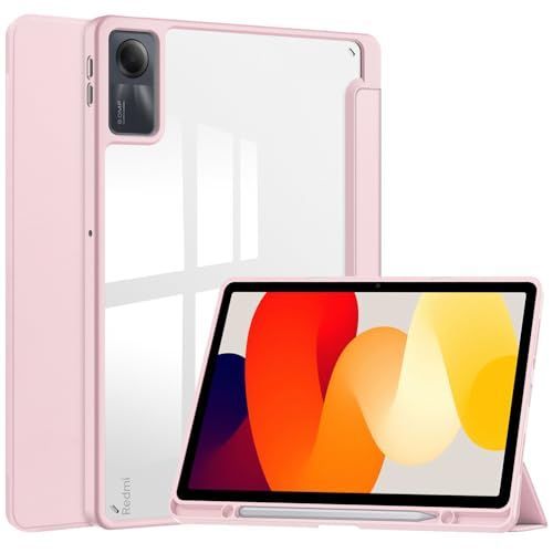 Redmi Pad SE_ピンク 2023年発売 Redmi Pad SE 11インチ ケース 背面クリア 透明 ペンホルダー付き redmi pad se カバー タブレットケース オートスリープ機能付き 三つ折りスタンド 耐衝撃 軽量 (Redmi Pad