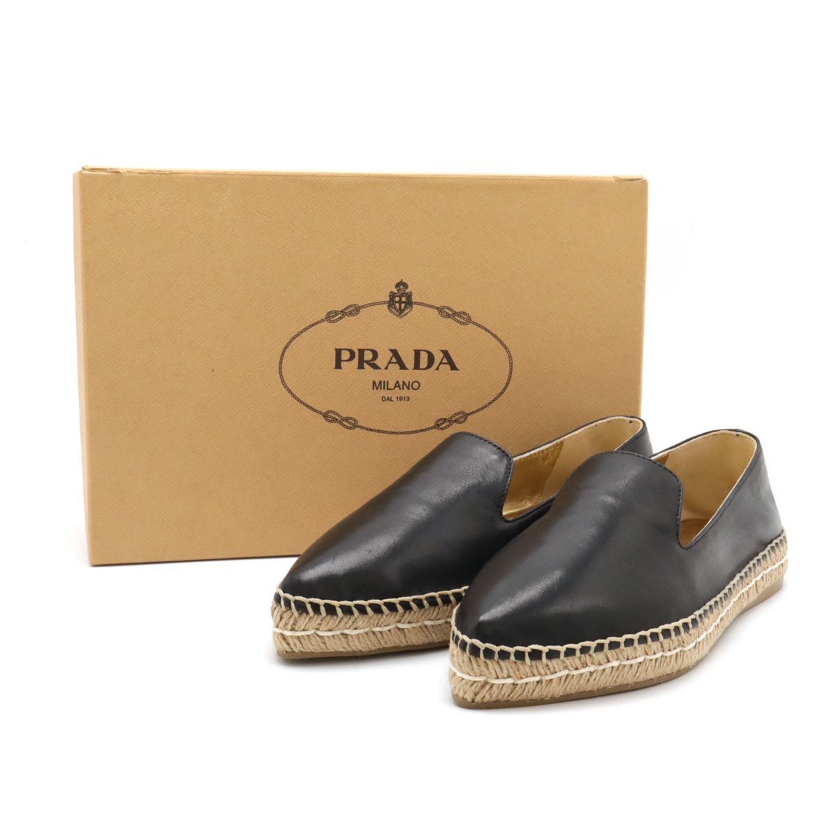 PRADA プラダ エスパドリーユ フラットシューズ スリッポン ポイン 