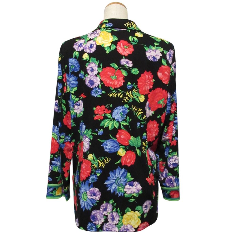 レオナール・LL　ブラウス・花柄/シャツ・LEONARD　カンカン　黒 美品 LEONARD FASSHON レオナール 花柄 カンカン素材 長袖シャツ