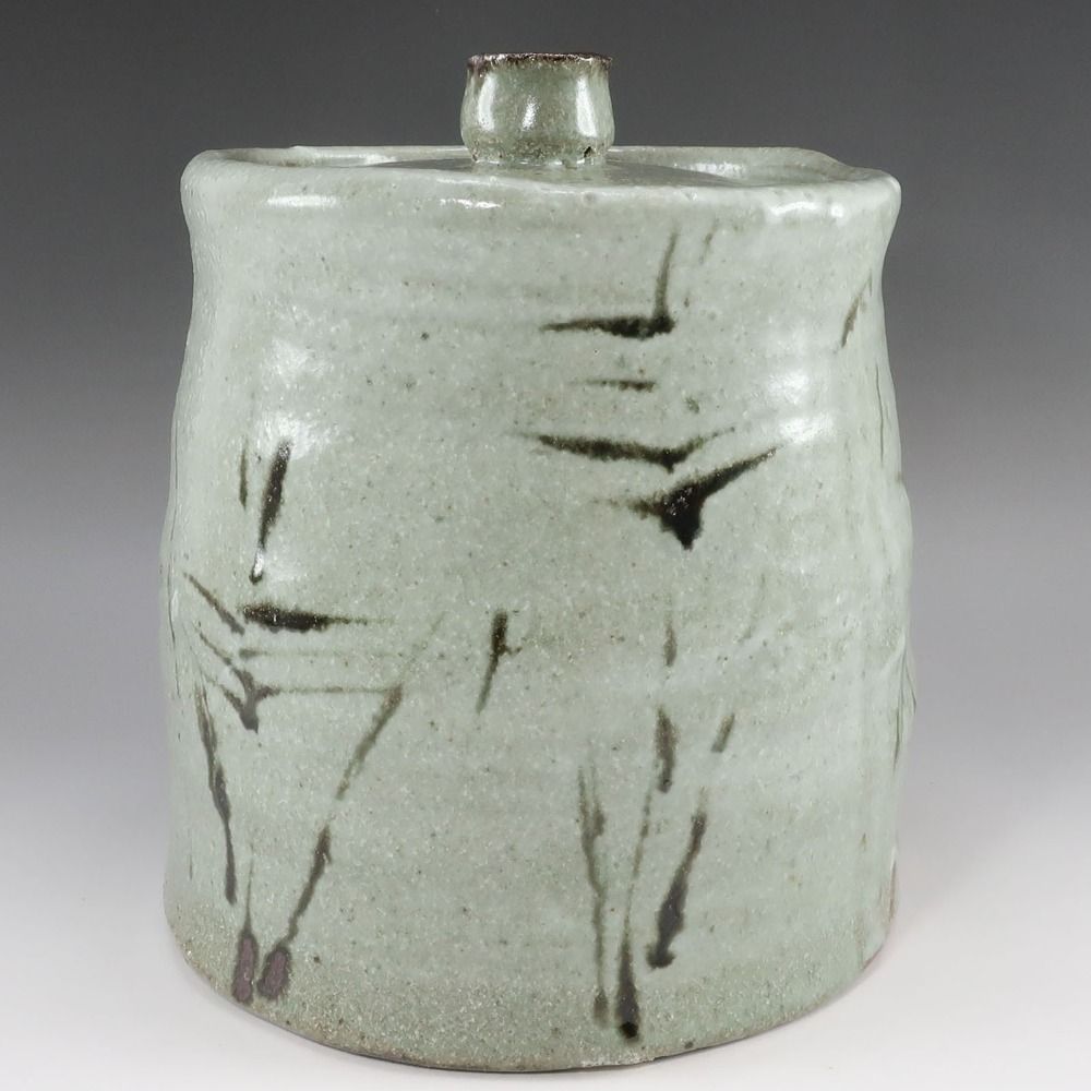 人間国宝 清水卯一 作 灰釉鉄絵すすき水指 替漆蓋付 陶磁器 _ 茶道具 IMPECCABLEHEALTHCARESERVICES_COM