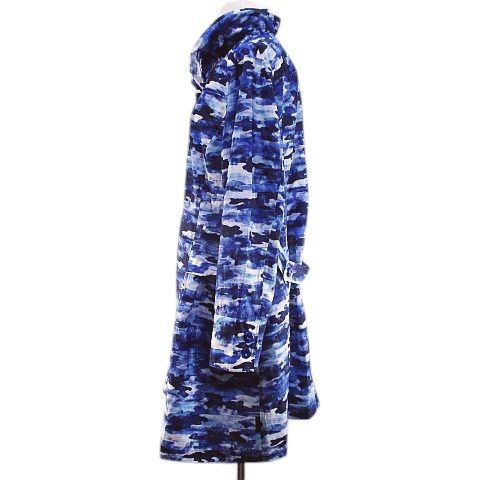 【中古】未使用品 シャミー Chamois ナイロン コート ミドル丈 44 青系 ブルー 総柄 ワイヤー襟 ボタン 日本製 タグ付 シャミー Chamois ナイロン コート ミドル丈 44 青系 ブルー 総柄