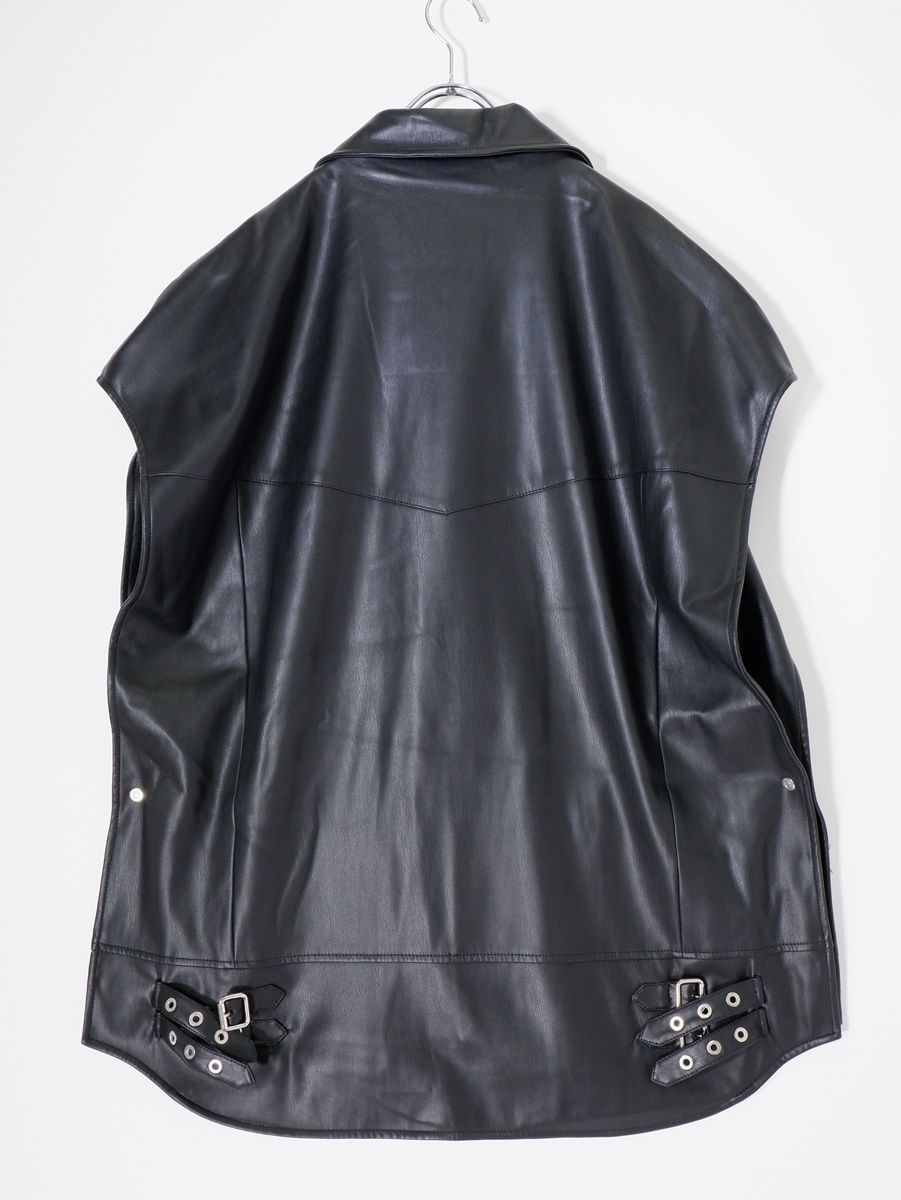 全国送料無料！ CINOHチノ 2021SS PUレザー ライダースポンチョ ベスト 48 LJKA79587 ユニーク