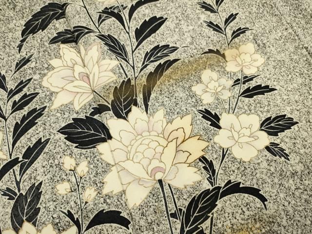 ［4384］訪問着 美品 たたき染 枝花文 金彩 逸品 正絹 着物 袷 黒 平和屋着物□訪問着 枝花文 たたき染め 金彩 正絹 逸品