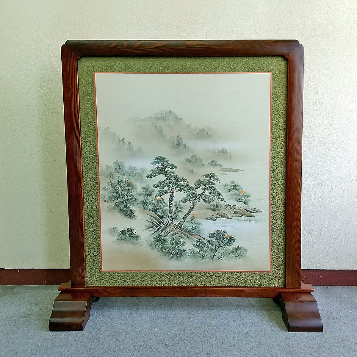 衝立 パーティション 和風 国産品 ふすま山水画 天然木シオジ