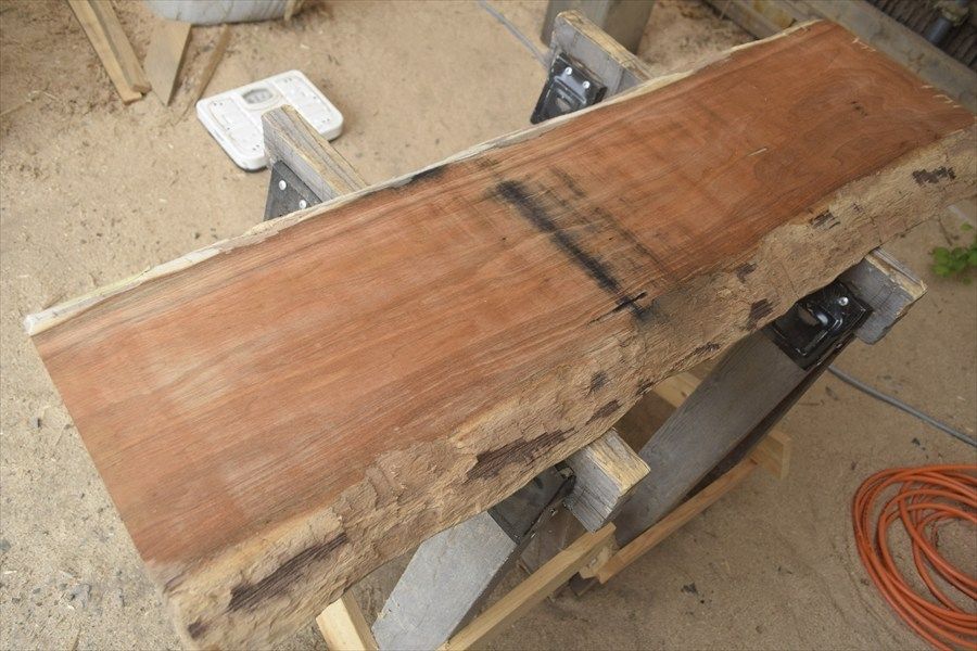 アウトレット ブラックウォールナットの一枚板 長さ約108cm 幅約34～34cm 厚さ約3.7cm DIY用 Z721