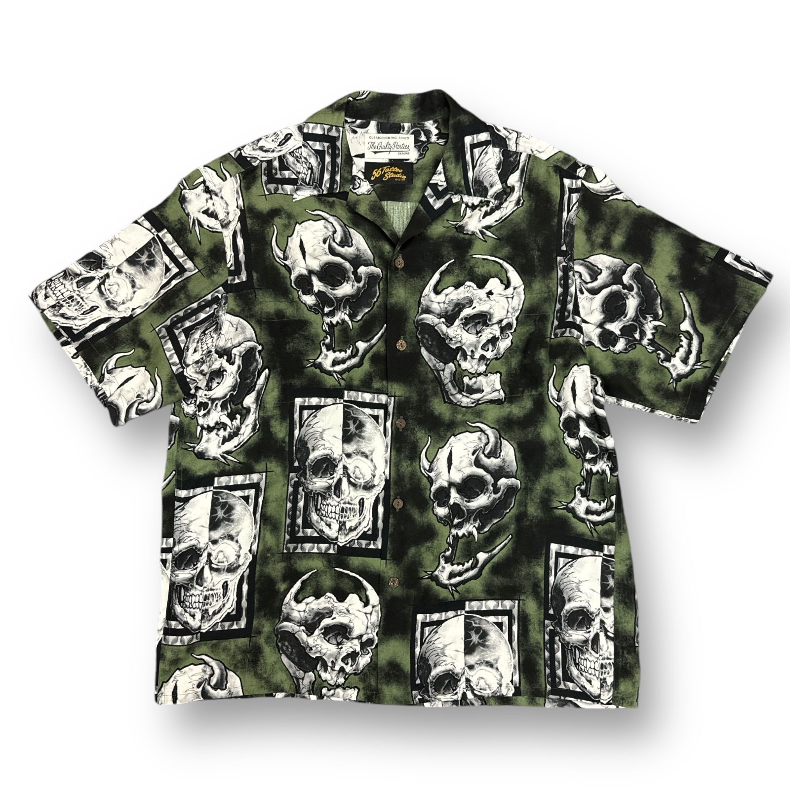 定価38500円 美品 WACKO MARIA × 56Tattoo Studio HAWAIIAN SHIRT ハワイアンシャツ 56アロハシャツ  ワコマリア 56タトゥースタジオ 56TS-WM-HI05 オリーブ L 76053A3 - メルカリ