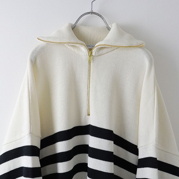 新作 2023SS Deuxieme Classe TRICOTS JEAN MARC WHITE BORDER HALF ZIP  ハーフジップスウェット /ホワイト-.【2400013403788】