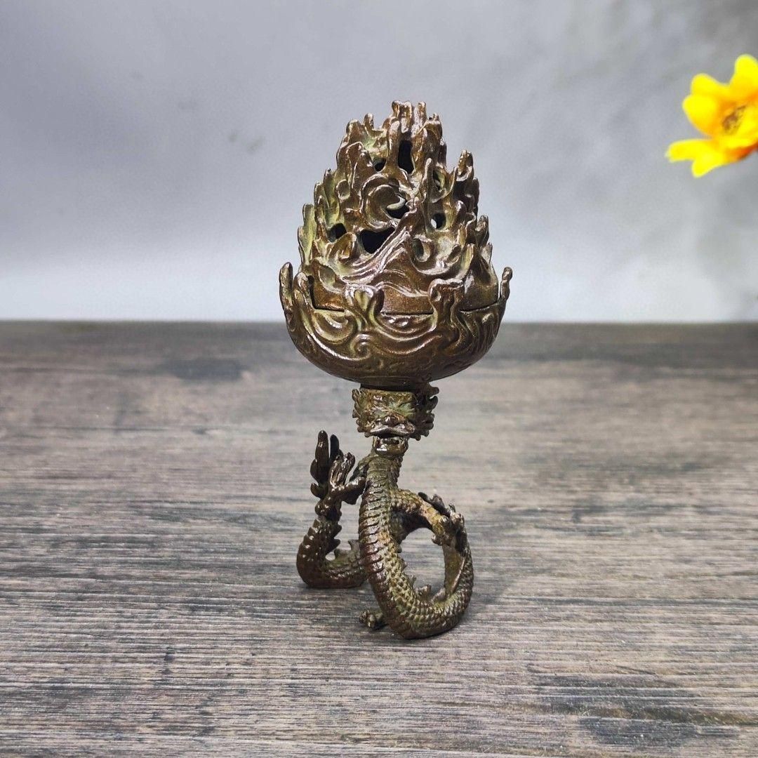 銅製 龍蓋三足檀香炉 室内薫香炉 香道具 装飾品 工芸品 美術品 towakouribu_kokoro-128-54