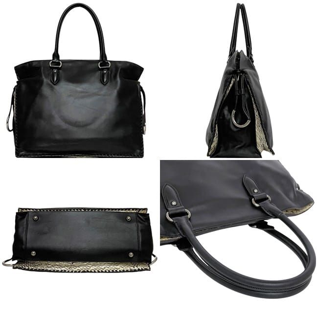 極美品✨】ロエベ トートバッグ アナグラム 肩掛け ステッチ レザー 黒