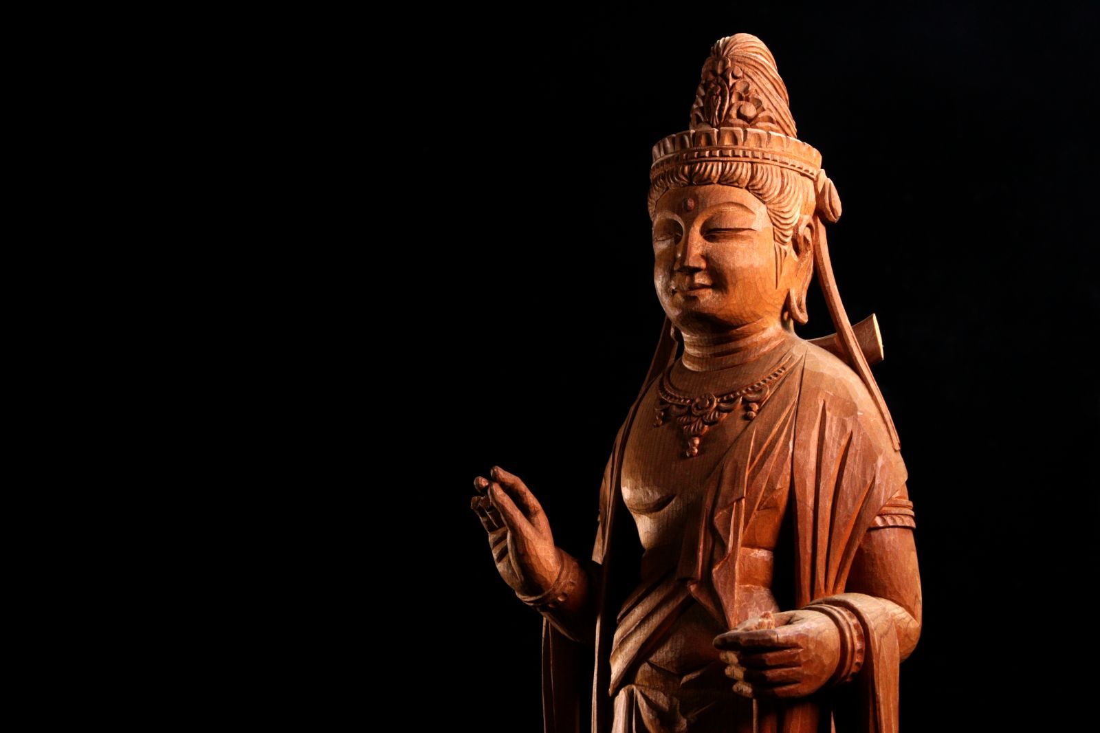 針尾廣志作 木彫 観音菩薩立像 47.5cm 仏教美術 仏像 唐物 骨董