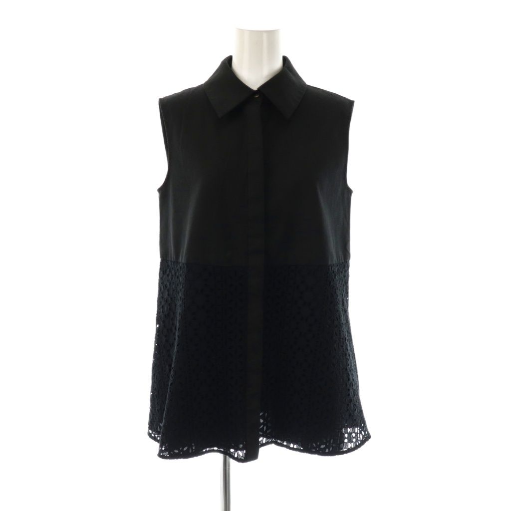 フォクシーニューヨーク FOXEY NEW YORK English Garden ブラウス 切替 ノースリーブ 38 ブラック 44223 HK OS