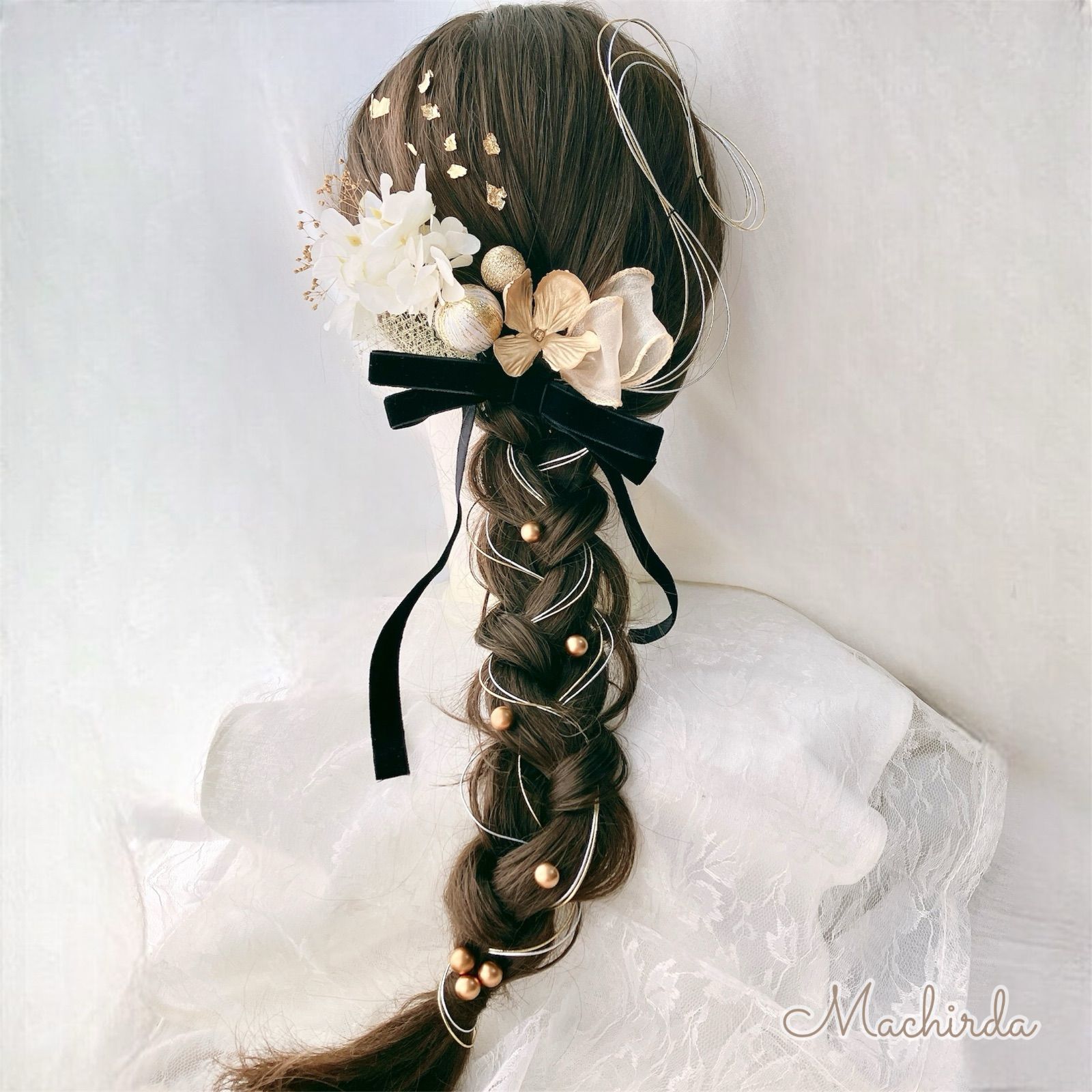 豪華【ホワイト✕ニュアンスカラー】ドライフラワー髪飾り編みおろしハレの日お花飾り 豪華【ホワイト✕ニュアンスカラー】ドライフラワー髪飾り編みおろしハレの日お花飾り