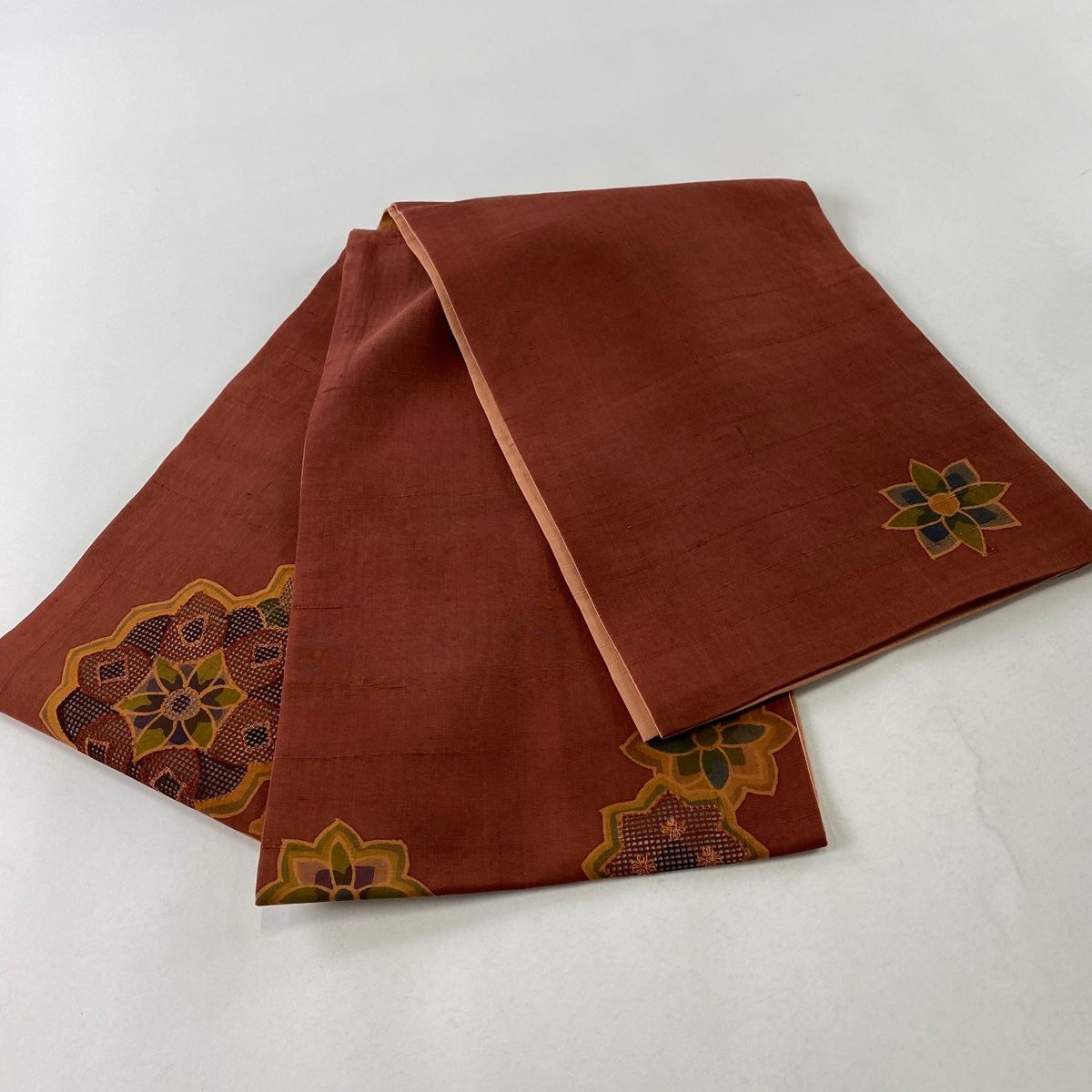 A5 亀甲華文 赤茶色 太鼓 正絹 洒落帯 カジュアルな袋帯 A5 亀甲華文 赤茶色 太鼓 正絹 洒落帯 カジュアルな袋帯