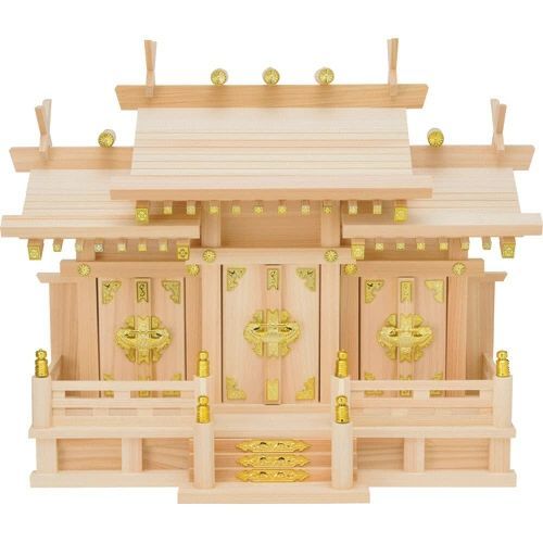 フィットポスト 神棚 屋根違い三社 小 820305 コンパクト 三社 木製 ひのき 事務所 オフィス 家庭用 感 お祀り お洒落なデザイン 管理番号MN808OHW