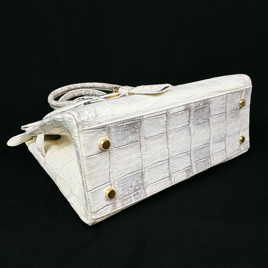 新品未使用】ヒマラヤクロコダイル ハンドバッグ ホワイト TK35②