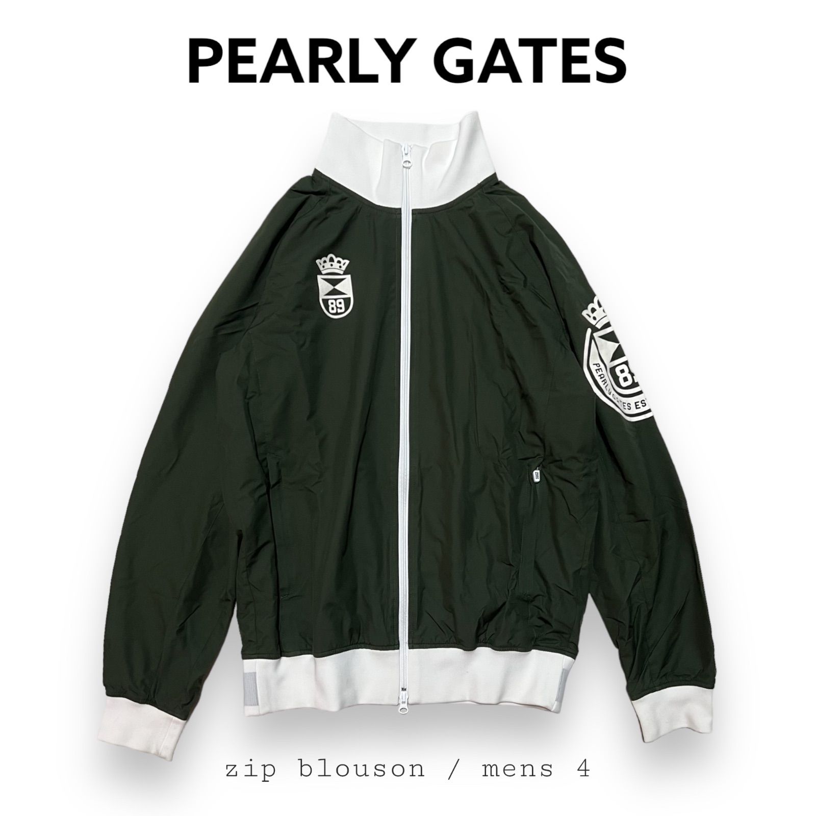 メンズ 美品 PEARLY GATES タフレックス 裏地付 ブルゾン サイズ4 カーキ オリーブ 2層構造 秋冬 防風 蓄熱 耐水 ストレッチ 撥水  透湿 定番 人気 フルジップ パーリーゲイツ ゴルフウェア 軽アウター ゴルフアウター