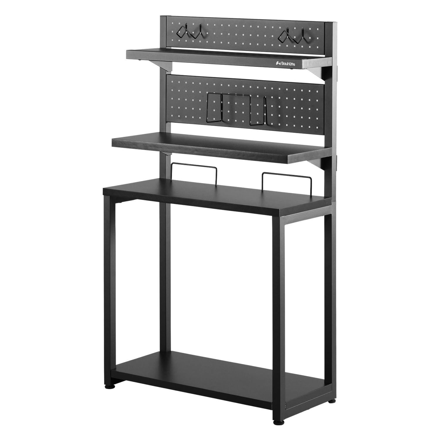 デスクサイドPCラック BHS-600SS-BK 天板拡張＆PC格納 バウヒュッテ ピラーレス構造のサイドラック 幅59.5 × 奥行き27.5 Bauhutte × 高さ106cm ブラック