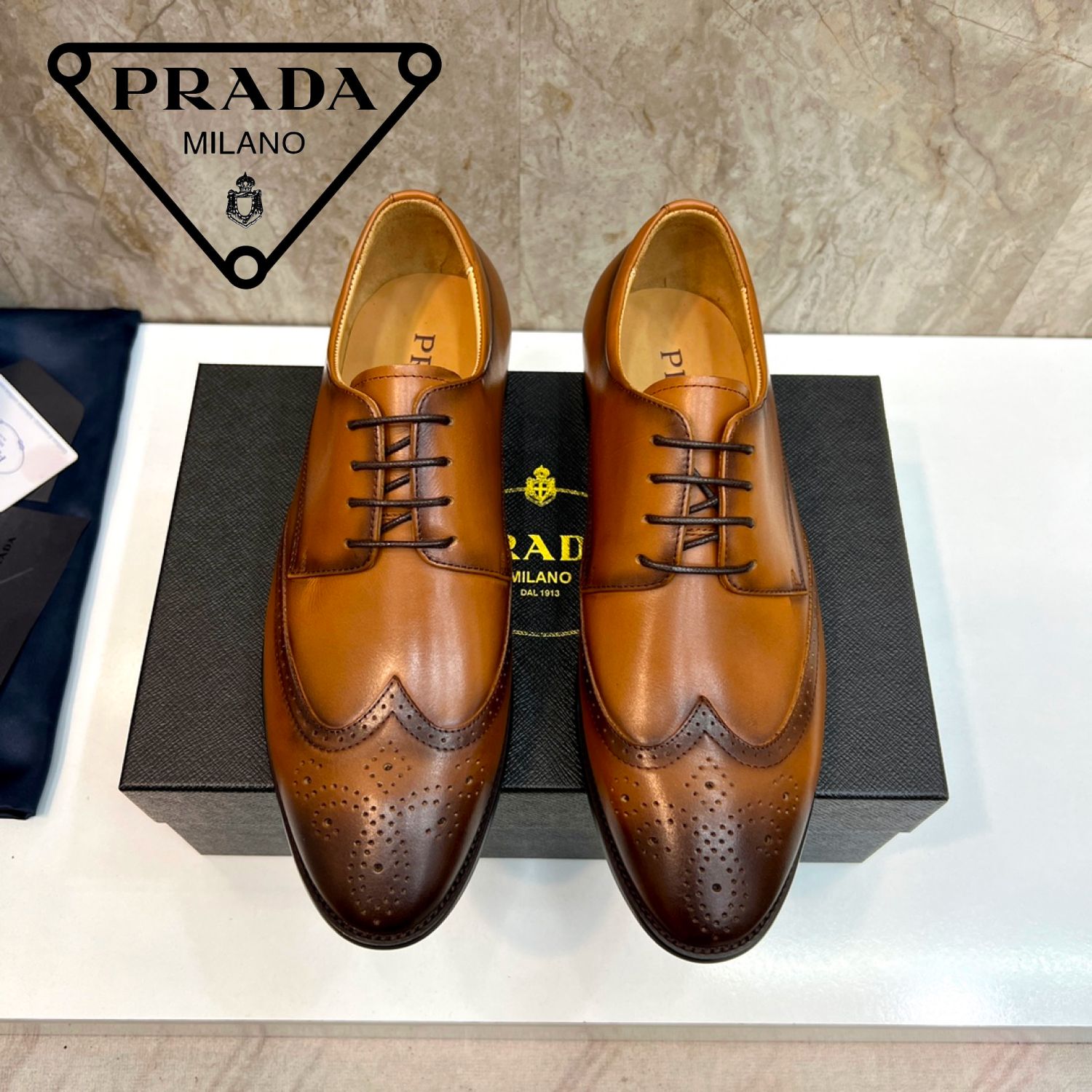 💖新品未使用👞プラダPRADA スタイリッシュなインランレザー通気性ビジネスシューズ/ライトブラウン - メルカリ