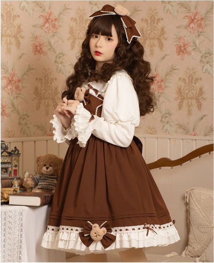 ロリータファション ロリータ ワンピース リボン Aライン ショット丈