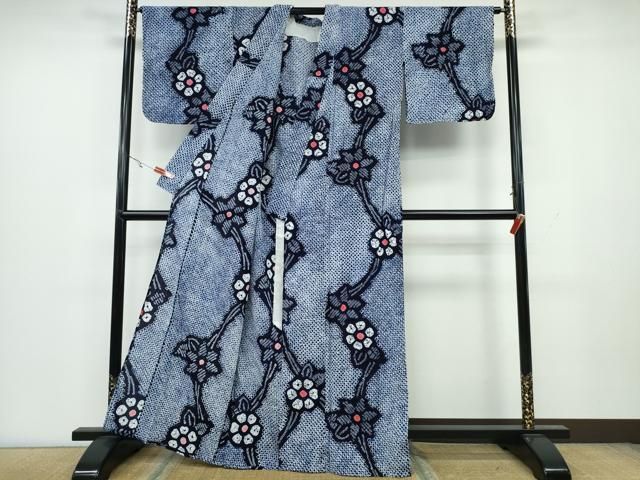 平和屋着物∴夏物 浴衣 有松鳴海絞り 枝花文 綿 CAAY4415ng