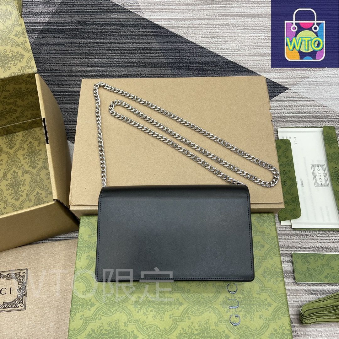 GGマーモント チェーンウォレット ブラックレザー ボックス付き -WT 0輸入