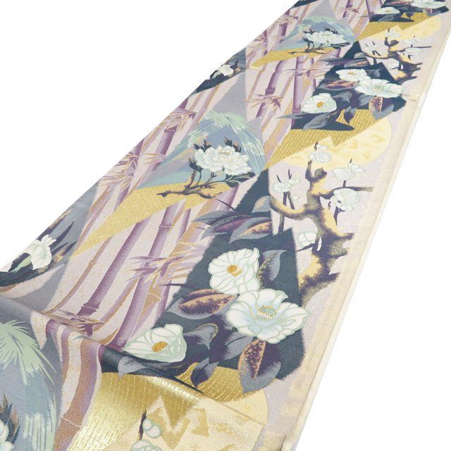 袋帯 リサイクル 正絹 セミフォーマル 仕立て上がり 六通 竹文 花の図 箔糸 多色 金 きもの北條 A1281-13