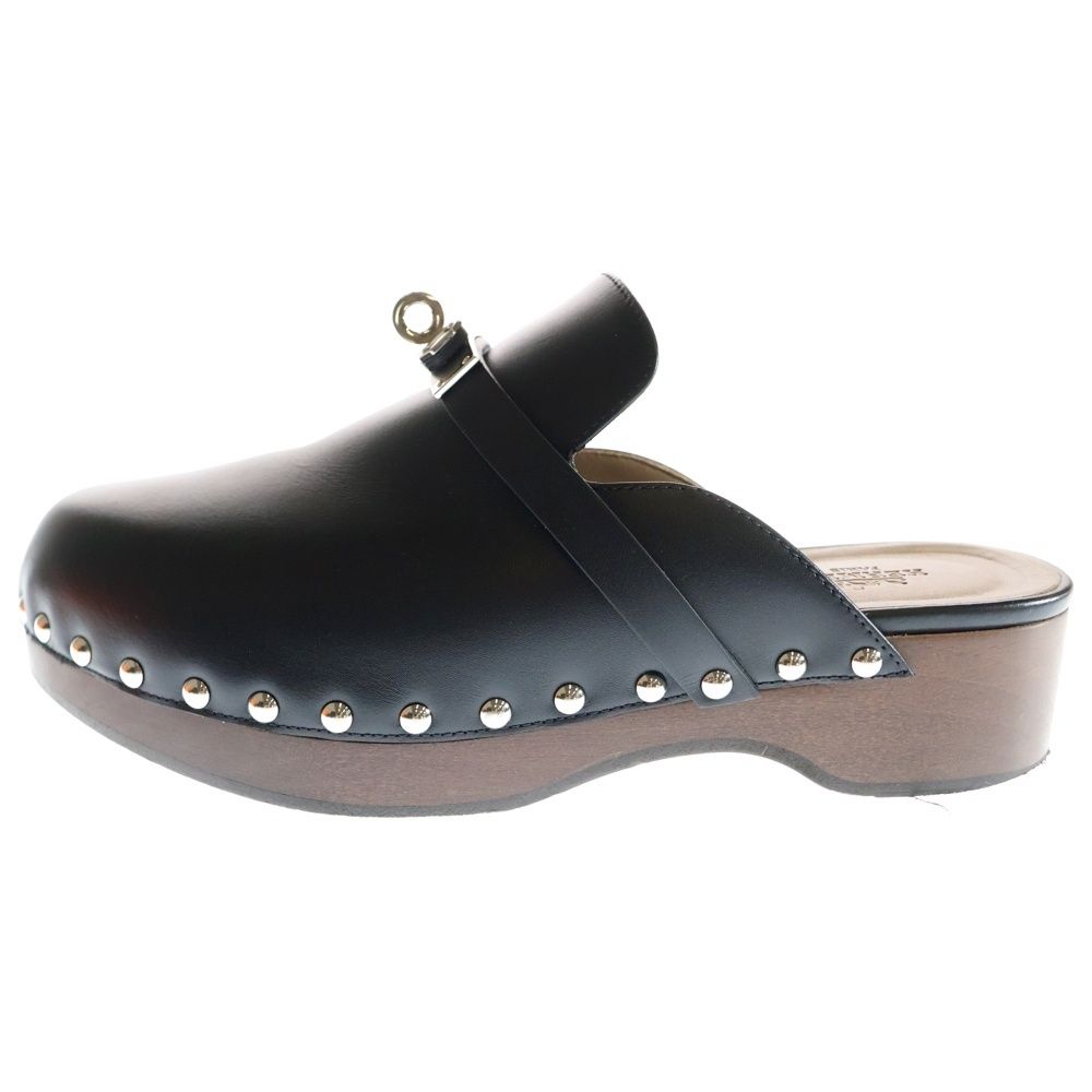 HERMES エルメス カルロッタ ケリー レザー サボ サンダル ローカットシューズ ミュール シルバー金具 ブラック レディース