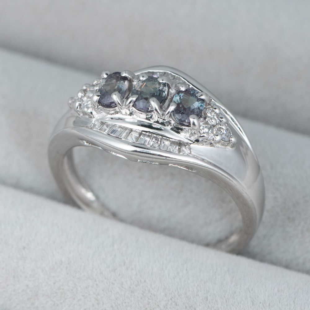 JW】高級 天然 アレキサンドライト 0.52ct ダイヤ プラチナ リング