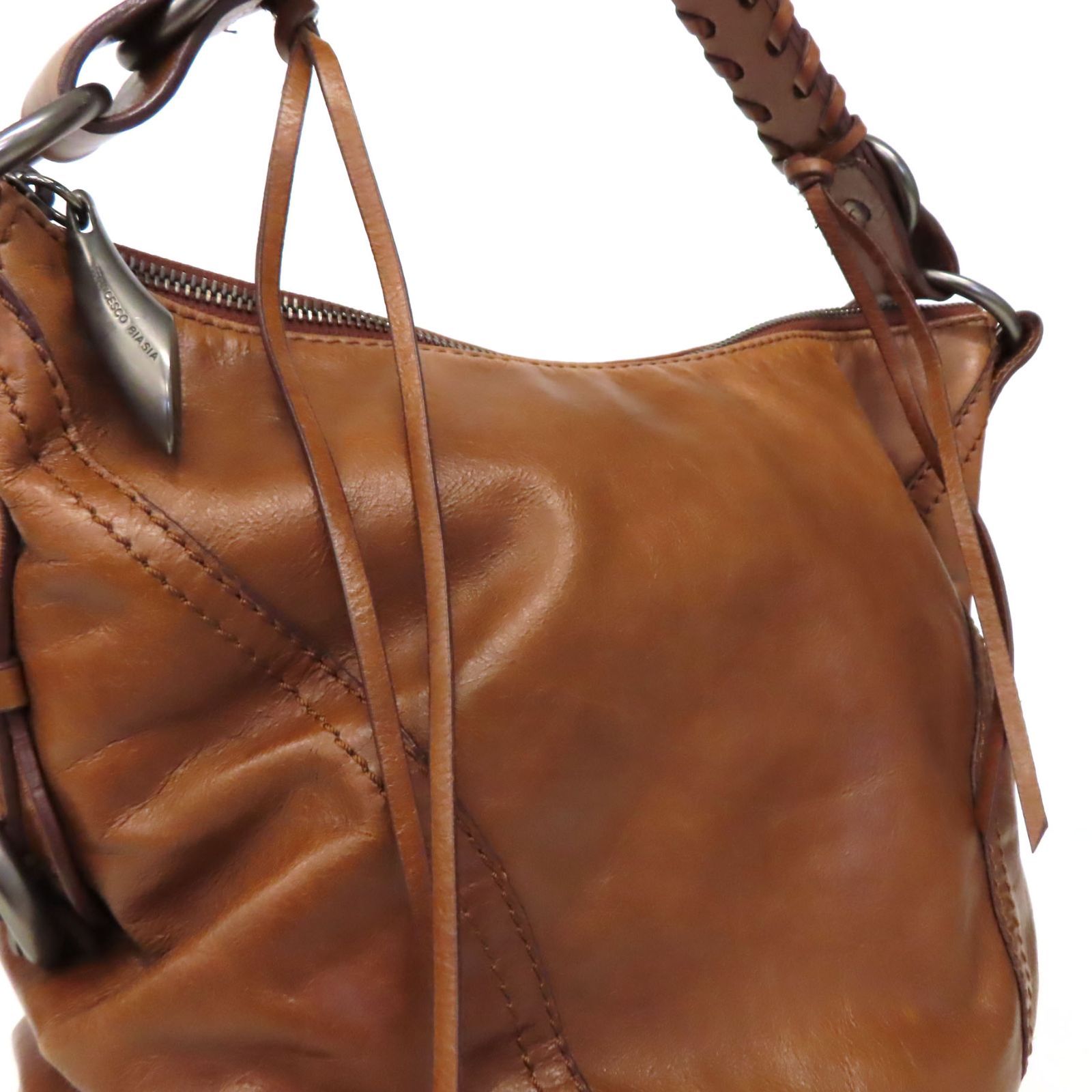 フランチェスコビアジア ハンドバッグ 2way 腕掛け 肩掛け レザー 茶 HR0153 美品 FRANCESCO BIASIA フランチェスコビアジア 2WAY