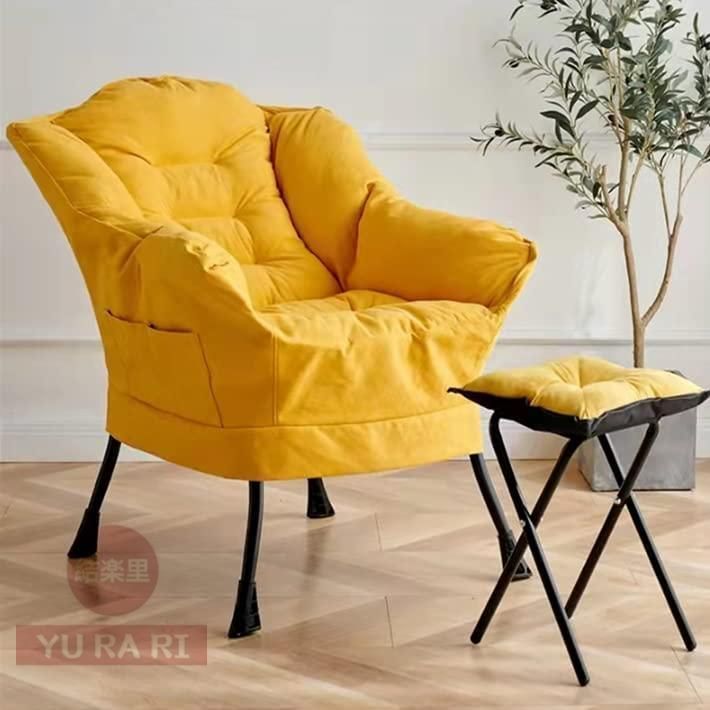?美品ソファ カウチ ソファー 1人掛け ソファ カウチ 一人用ソファー 一人掛けソファー リクライニング オットマン付きソファ イエロー#602