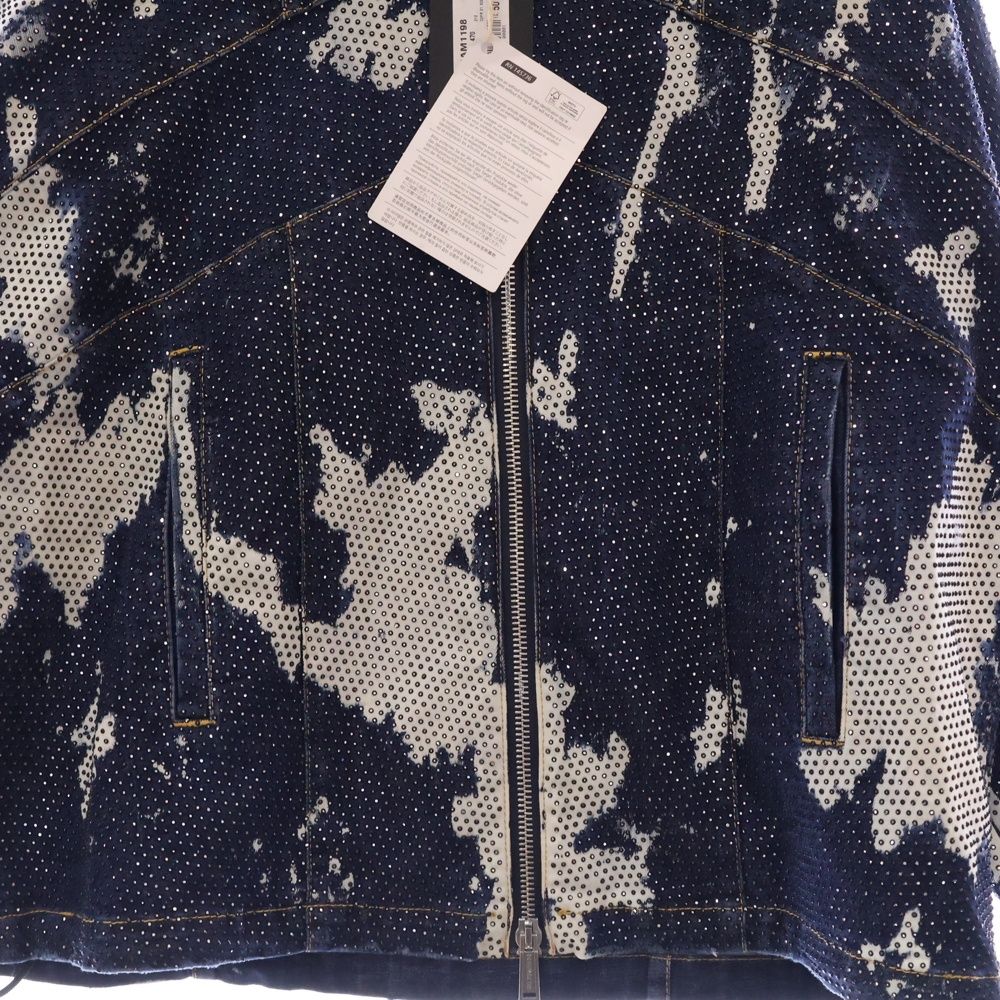 ⭐ディースクエアード⭐デニム ジャケット M パイピング ゴールド インディゴ DSQUARED2 (ディースクエアード) 21AW ラインストーン装飾 総柄