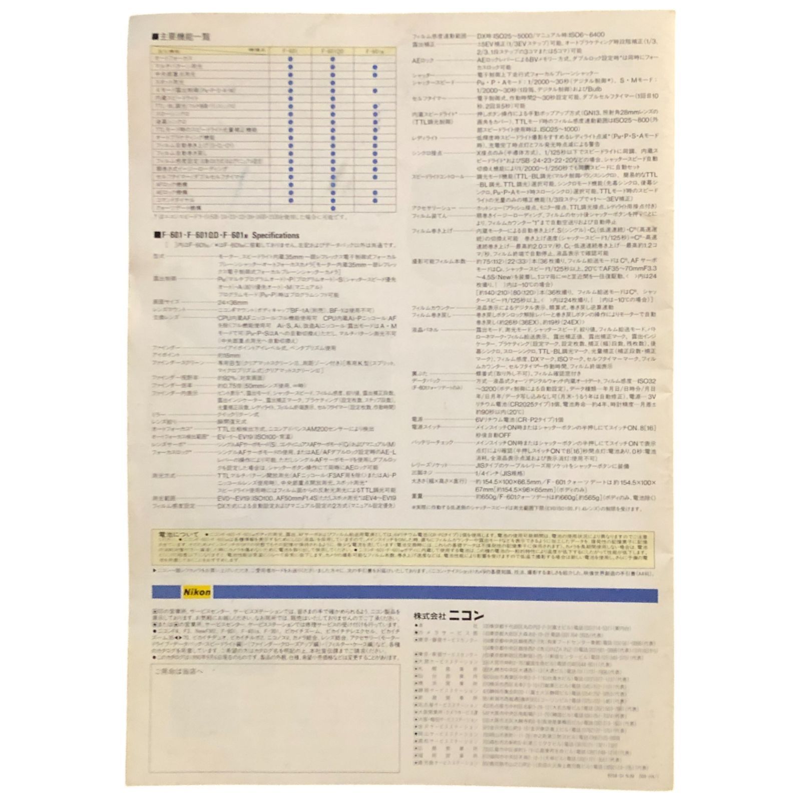 Nikon F-601 新製品カタログ 1990年 23ページ ニコン ☆ニコンカメラ