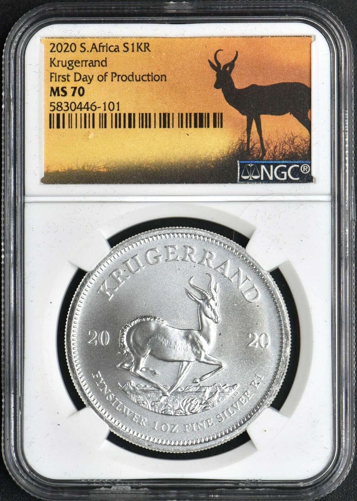 2019 S. Africa 1R Silver Krugerrand - First Day of Production NGC MS70