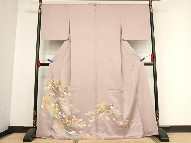 平和屋着物●創業460年 千總 色留袖 駒刺繍 立波桐松文 金糸 金彩 正絹 AABA4924np