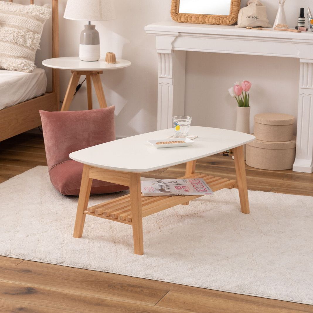 折りたたみ 棚付き 木製 センターテーブル 幅90cm リビングテーブル ローテーブル