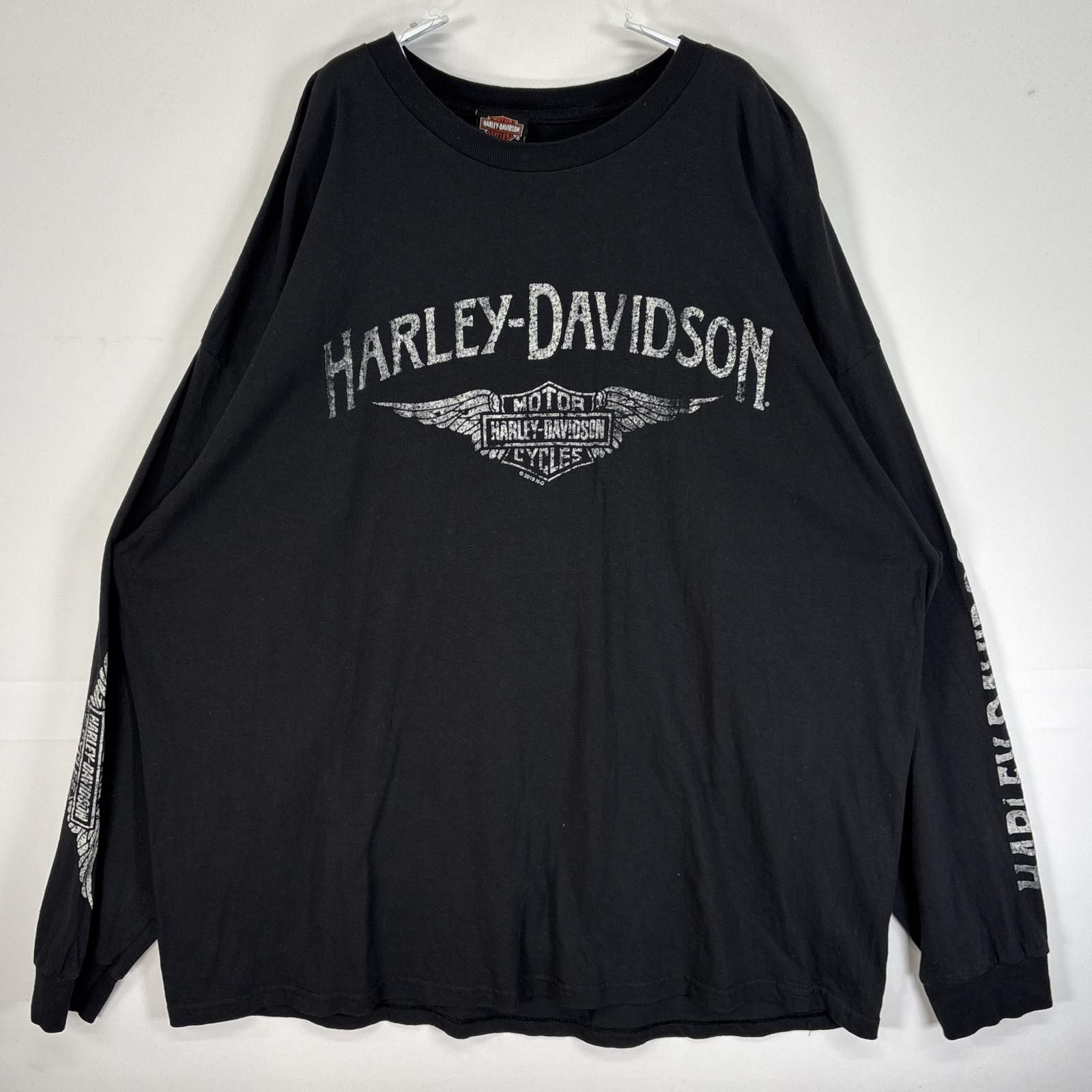 古着 ハーレーダビッドソン HARLEY DAVIDSON 長袖Tシャツ 両面 袖 ラバープリント 大きいサイズ バイク 3X ブラック 無地 メンズ