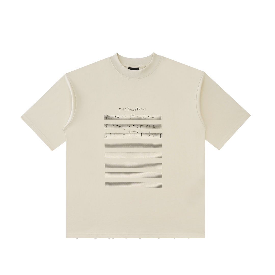 新品 BALENCIAGA バレンシアガ 新作 音楽五線譜 短袖Tシャツ アプリコット色/ブラック 男女兼用