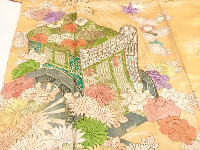 平和屋着物□豪華振袖 駒刺繍 御所車飛鳥草花文 金彩 正絹 逸品