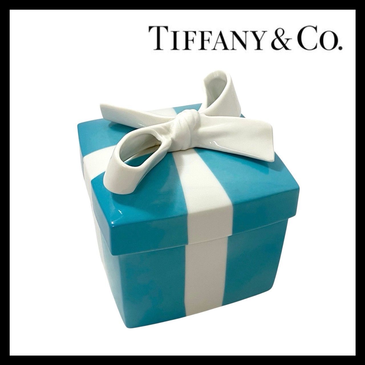ティファニー　小物入れ　ジュエリーボックス　ボウボックス TIFFANY&Co.】ブルーボウボックス リボン プレゼント型 陶器
