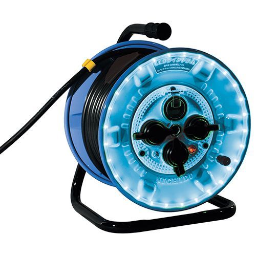 BFJ1026059 LEDラインドラム30m 日動 NPWL-EB33-B 夜間工事やイベント等の電源ケーブルとして、色鮮やかに光って目立つ、イルミネーションドラムです。電源延長用ドラムコード。 BFJ1026059
