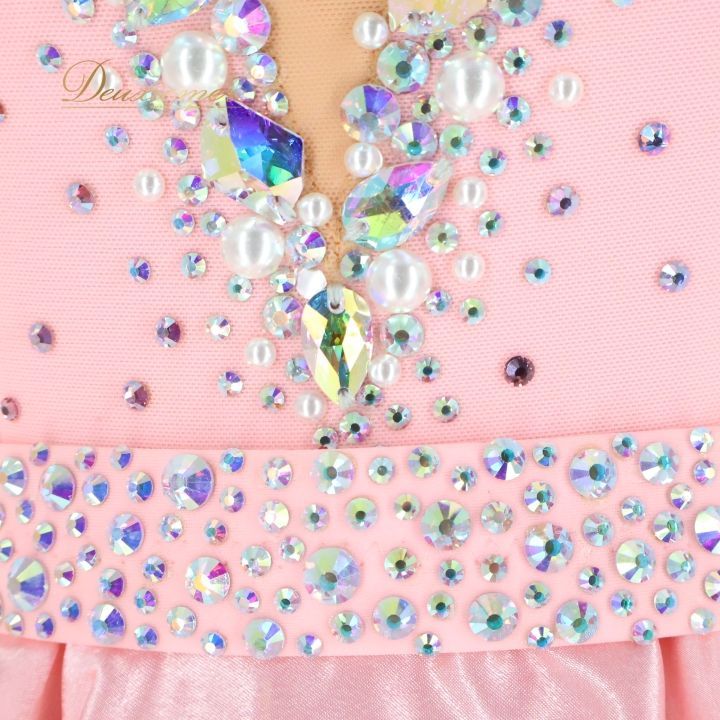 社交ダンス 衣装 Chacott チャコット ドレス ワンピース フロート フリル デモ 競技 ピンク系 パーティ 発表会 スリット リボン かわいい かわいいデザイン 光沢のある生地 フォーマル 衣装 ドレス 舞台衣装 LLC-HASEGAWATOSO_COM