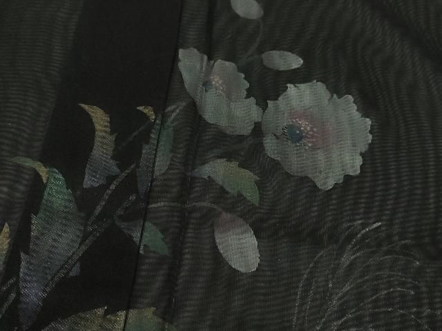 平和屋本店□極上 訪問着 無双 紗×紗 枝花文 黒地 暈し染め 逸品 未