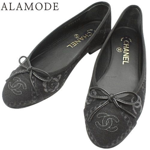 良品❤CHANEL【シャネル】カメリア&ココマーク フラットシューズ 黒 CHANEL(シャネル) カメリア バレリーナ パンプス フラット