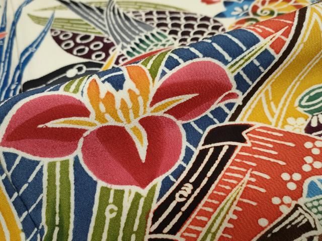 平和屋着物○豪華振袖 型染め 流水花鳥文 正絹 逸品 DAAV4822ud