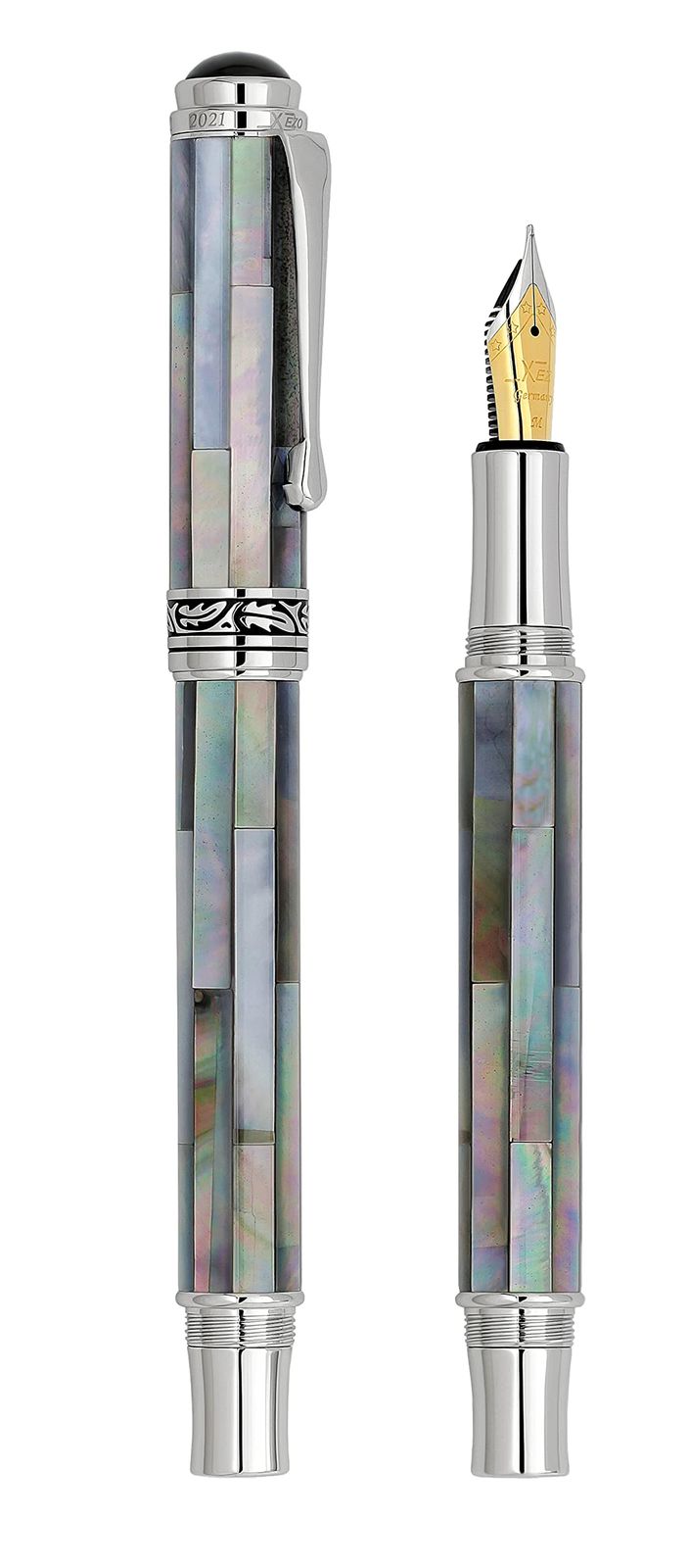 Mother Black of with Handcrafted Pearl. Pen Platinum Fountain Plated. Nib Limited Medium Edition Maestro Serialized Xezo