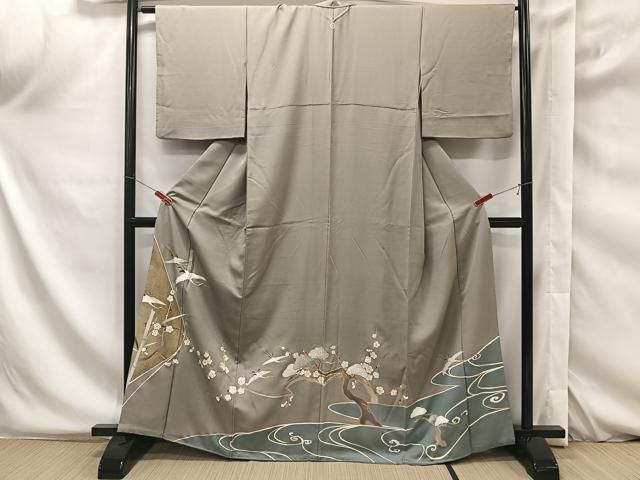 平和屋着物□豪華色留袖 駒刺繍 流水飛鶴枝梅松文 金彩 正絹 平和屋着物□豪華色留袖 駒刺繍 流水飛鶴枝梅松文 金彩 正絹
